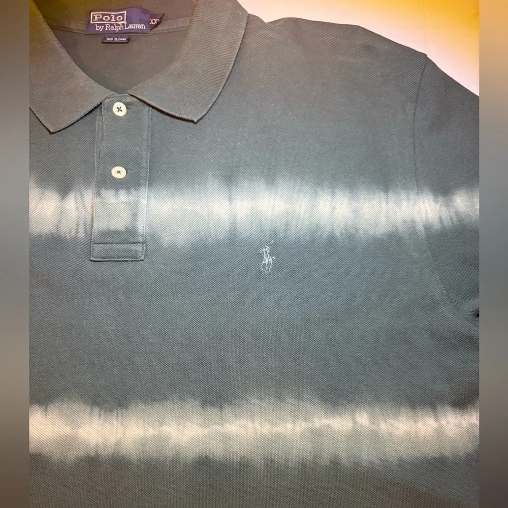 Men's Vintage Polo Ralph Lauren Green Tie Dye Stripe Green Polo Shirt XXL‎ A7